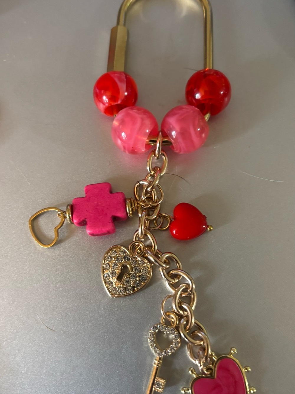 Gold-Tone Pink & Red Carabiner Bag Charm